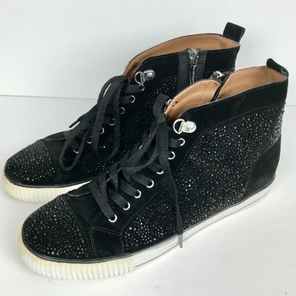BCBG Black high top wedge sneaker Evonne rhinestones 9.5 9